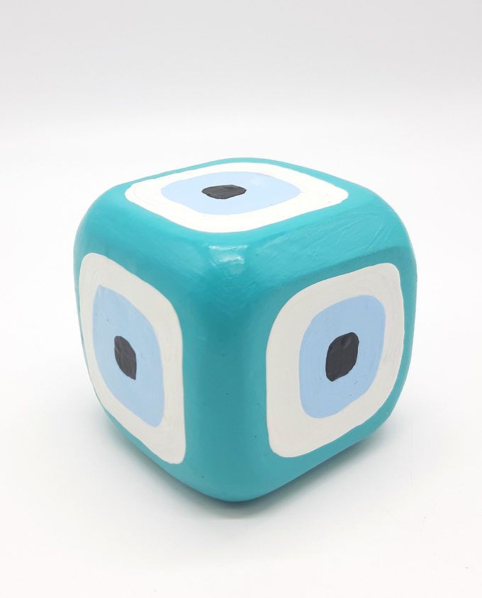 Cube Evil Eye Wooden Handmade 8.5 cm x 8.5 cm x 8.5 cm color teal