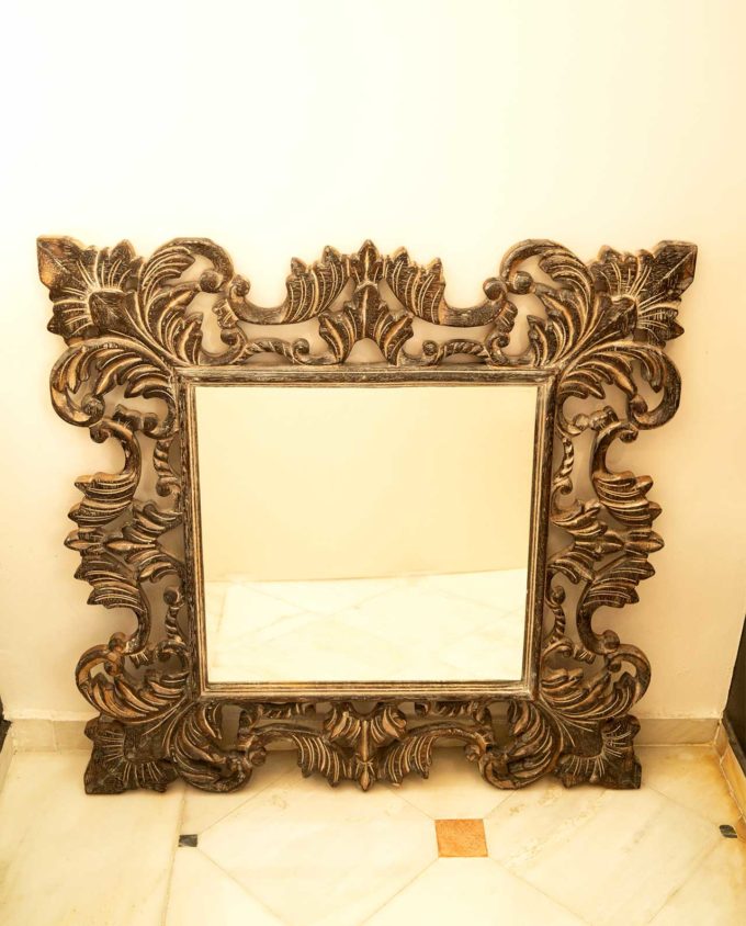Καθρέπτης ξύλινος χειροποίητος καφέ ντεκαπέ 90 cm x 90 cm