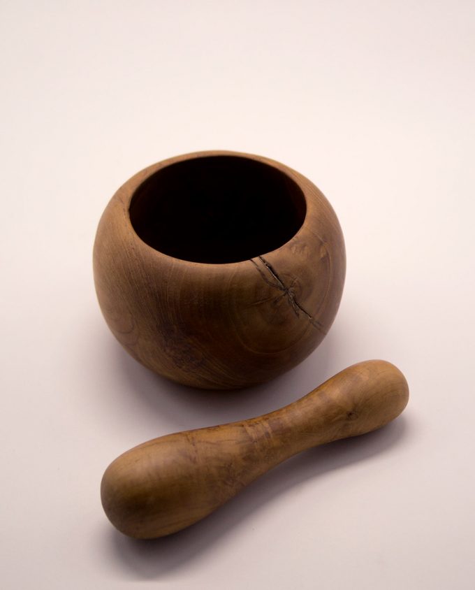 Γουδί & γουδοχέρι ξύλου Τικ διαμέτρου 14 cm