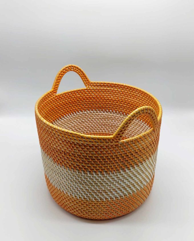 Basket Rattan White Orange Diameter 31 cm