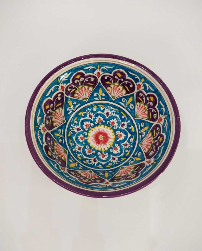 Bowl Ceramic Handpainted Blue Purple Patterns