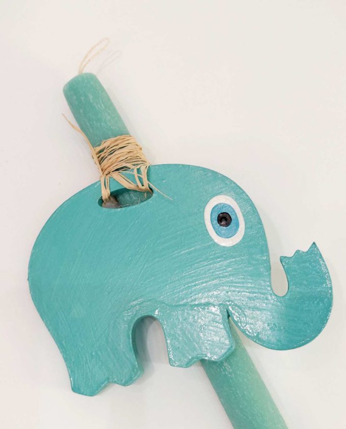 Easter Candle Wooden Turquoise Elephant Evil Eye