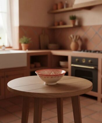 Bowl Ceramic Beige Crimson Red Diameter 20 cm