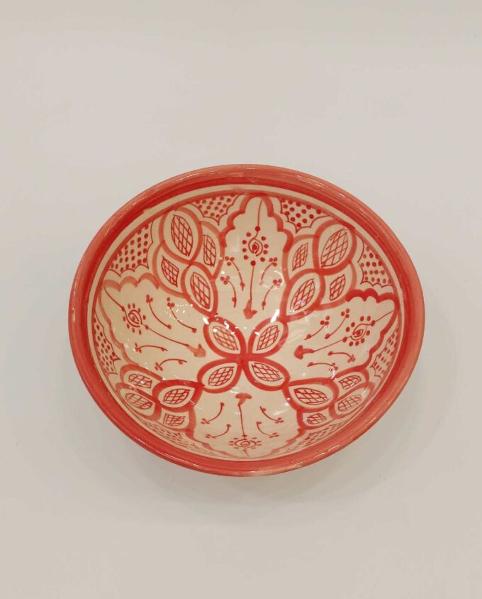 Bowl Ceramic Beige Crimson Red Diameter 20 cm