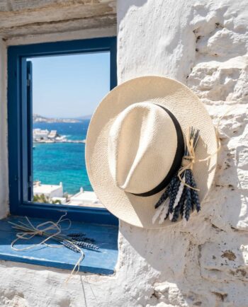 Hat Dried Flowers "Blue & White"