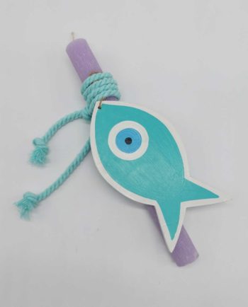 Easter Candle Wooden Turquoise Fish Evil Eye