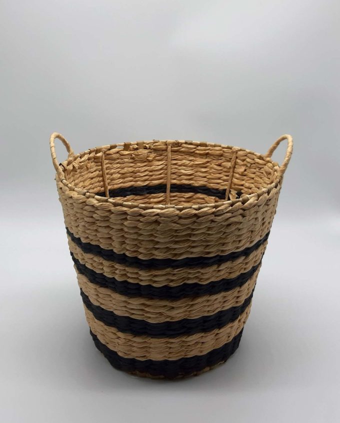 Καλάθι Raffia μαύρες γραμμές ύψους 28 cm