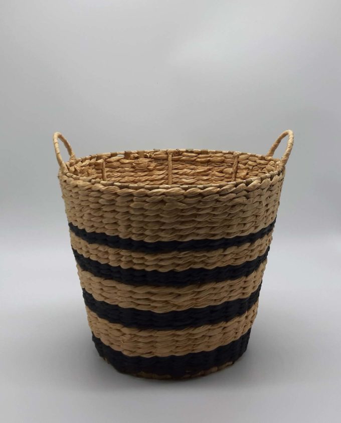 Basket Raffia black stripes height 28 cm
