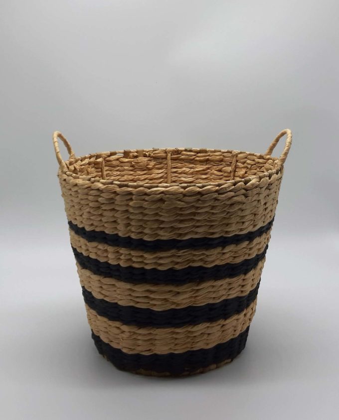 Καλάθι Raffia μαύρες γραμμές ύψους 28 cm