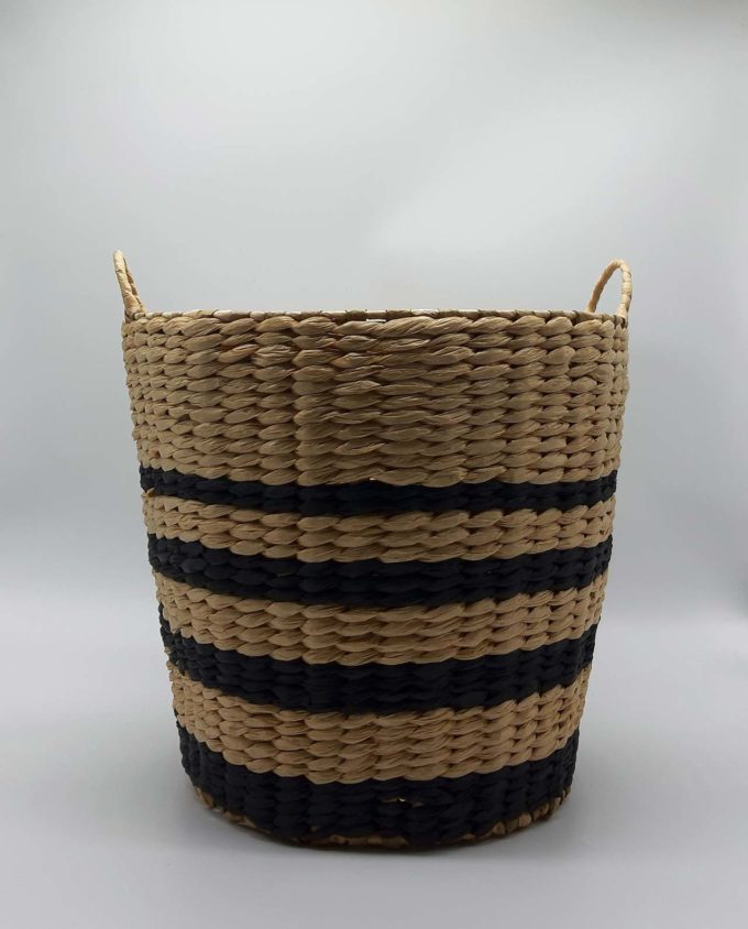 Basket Raffia black stripes height 34 cm