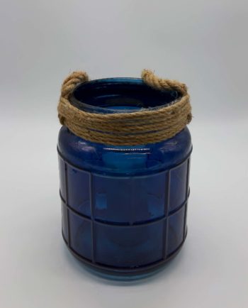 Lantern glass with rope blue height 25 cm