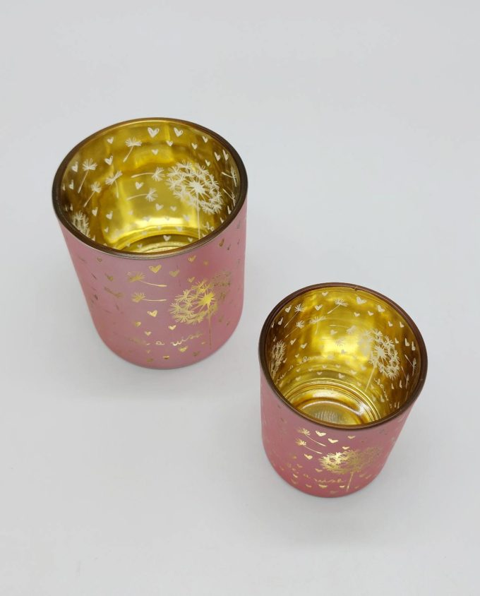 Tealight Votives Pink Dandelion Set 2 Pieces