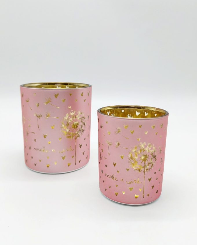 Tealight Votives Pink Dandelion Set 2 Pieces
