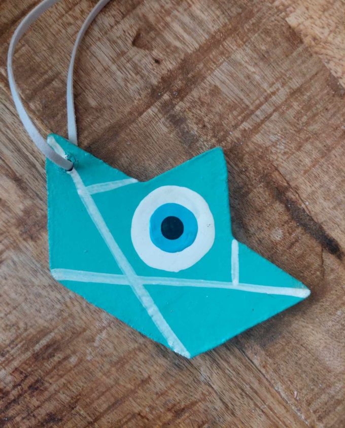 Boat Evil Eye Wooden Handmade 10 cm x 6.5 cm turquoise