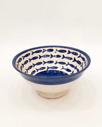 Bowl Ceramic Beige Blue Fish Diameter 26 cm