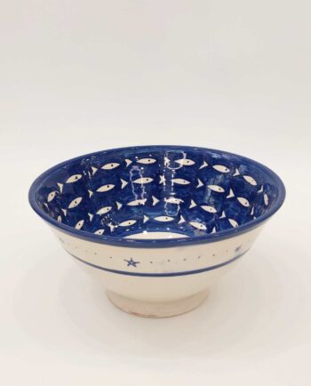 Bowl Ceramic Blue Beige Fish Diameter 25 cm