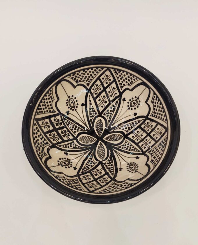 Bowl Ceramic Beige Black Diameter 20 cm