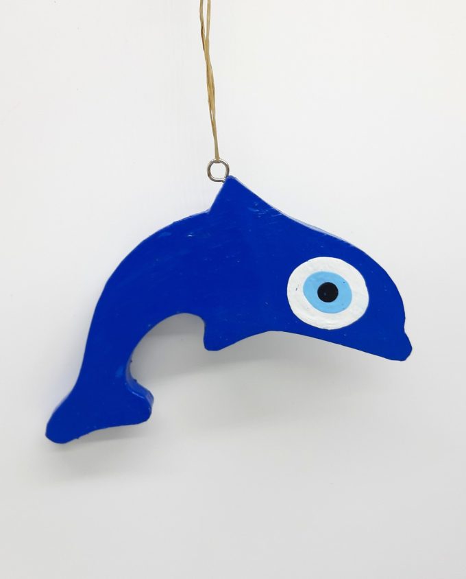 Δελφίνι Ματάκι Ξύλινο Χειροποίητο Μήκος 15 cm χρώμα μπλε