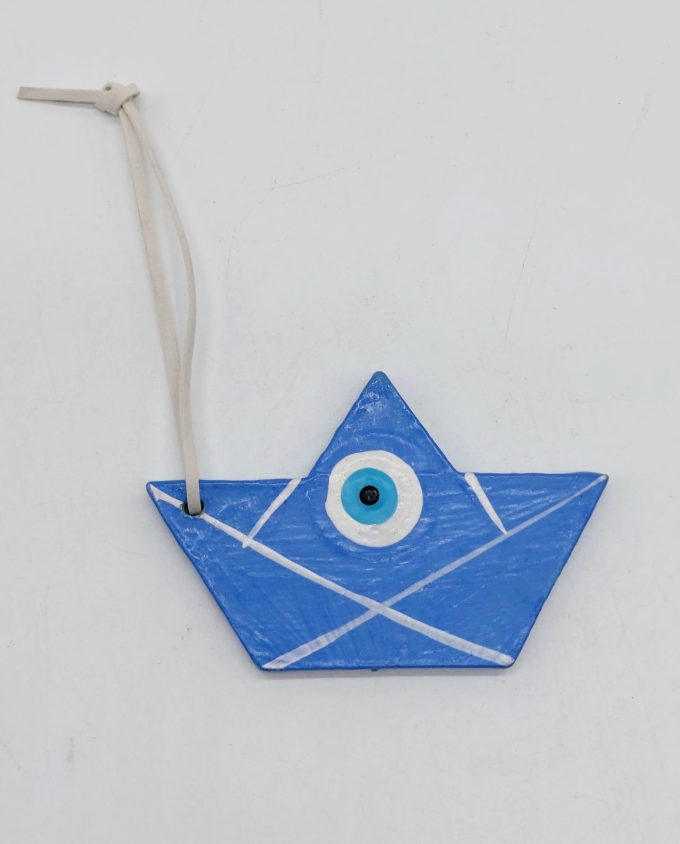 Boat Evil Eye Wooden Handmade 10 cm x 6.5 cm indigo