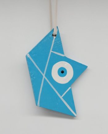 Boat Evil Eye Wooden Handmade 10 cm x 6.5 cm light blue