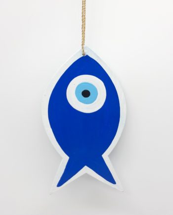 Fish Evil Eye Wooden Handmade Length 18 cm color blue