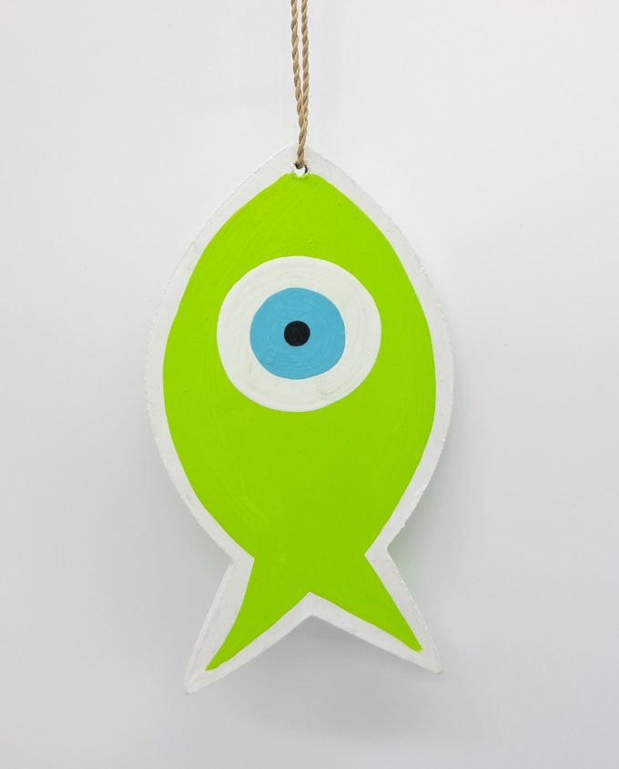 Fish Evil Eye Wooden Handmade Length 18 cm color lime