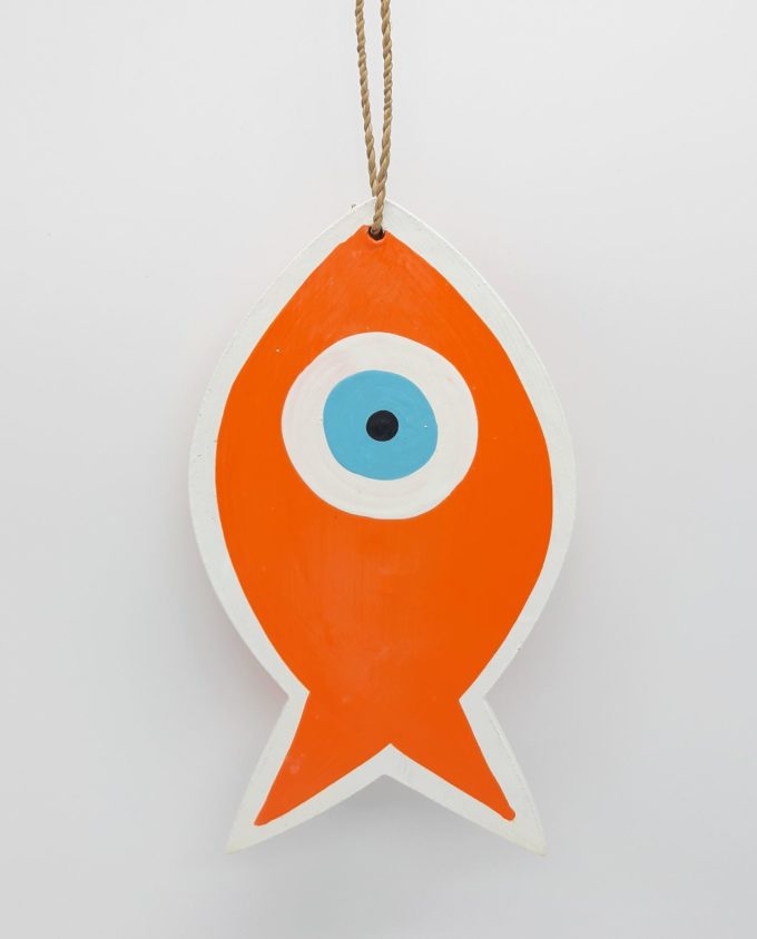 Fish Evil Eye Wooden Handmade Length 18 cm color orange