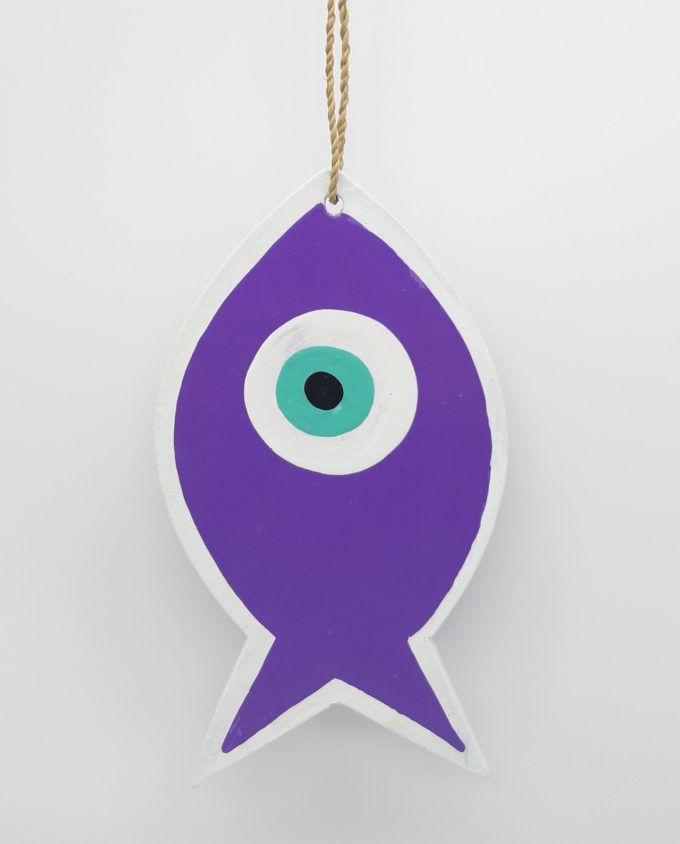 Fish Evil Eye Wooden Handmade Length 18 cm color purple
