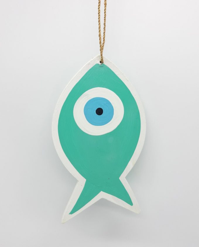 Fish Evil Eye Wooden Handmade Length 18 cm color turquoise