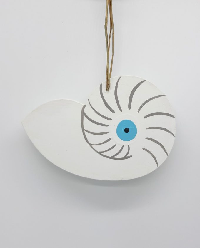 Seashell evil eye wooden handmade 17x12 cm color white