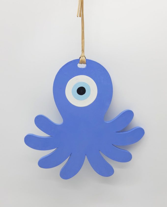 Octopus evil eye wooden handmade height 19.5 cm color indigo