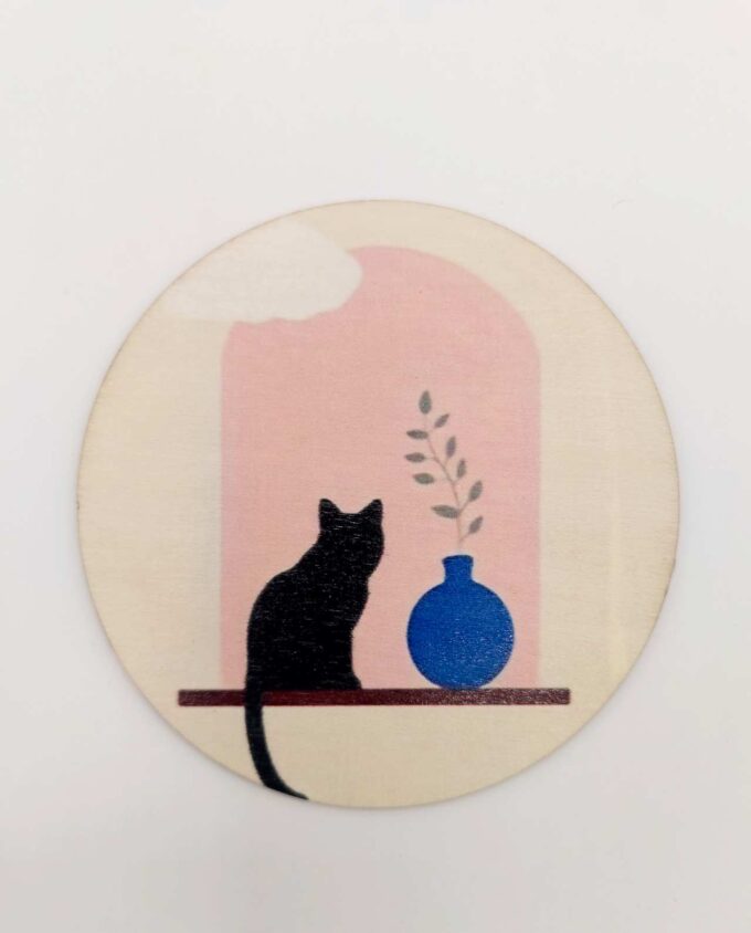 Coaster Wooden "Cute Cat" Set 6 Pieces