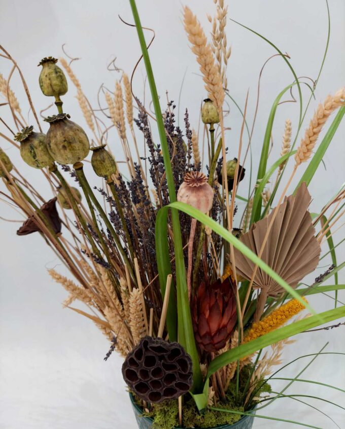Dried Flowers Arrangement Green Pot