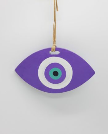 Evil eye oval wooden handmade length 19 cm color purple