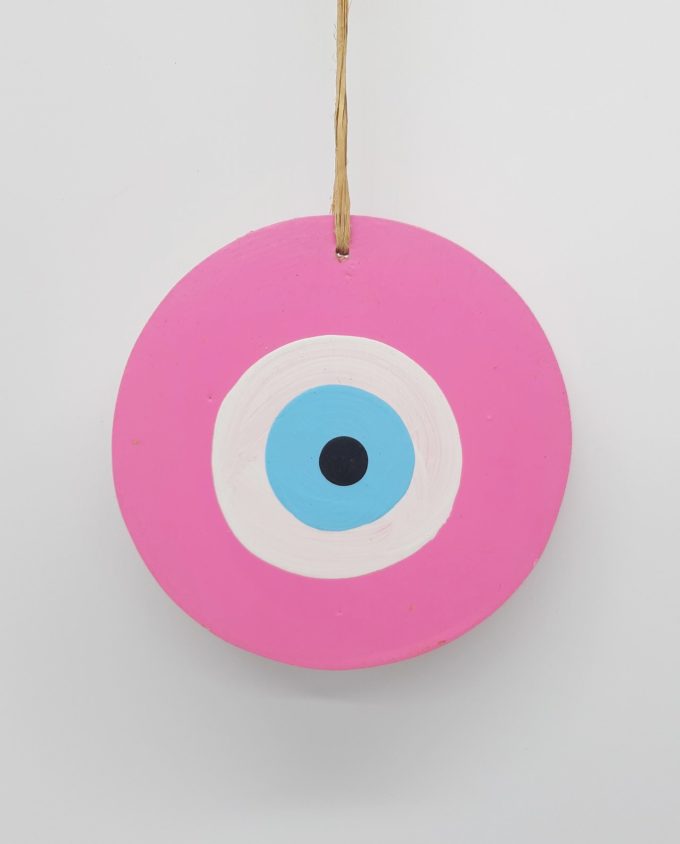 evil eye wooden handmade diameter 13cm color pink