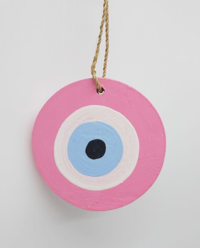 Evil Eye Wooden Handmade Diameter 8 cm color pink