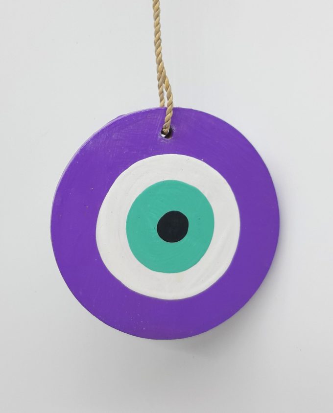 Evil Eye Wooden Handmade Diameter 8 cm color purple