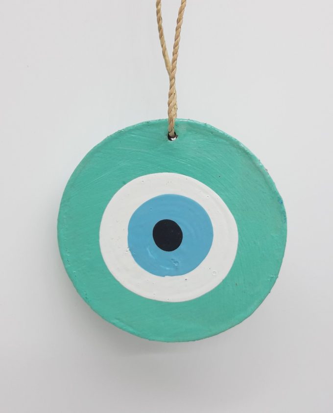 Evil Eye Wooden Handmade Diameter 8 cm color turquoise