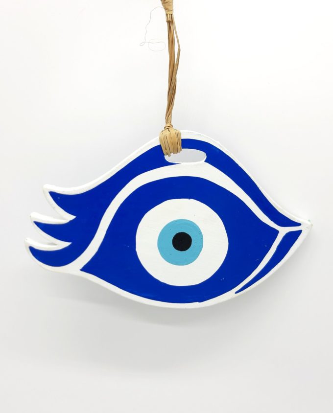 Wooden evil eye "eyelash" handmade length 21 cm color blue