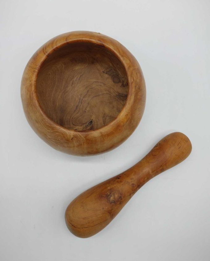 Teak Wood Mortar Pestle Diameter 14 cm