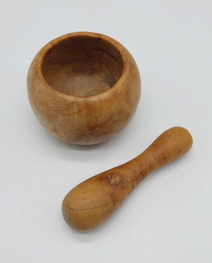 Teak Wood Mortar Pestle Diameter 14 cm