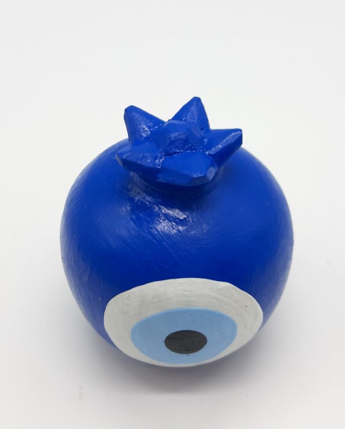 Pomegranate evil eye round wooden handmade diameter 8.5 cm color blue