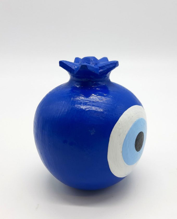 Ρόδι Ματάκι Στρογγυλό Ξύλινο Διαμέτρου 8.5 cm χρώμα μπλε