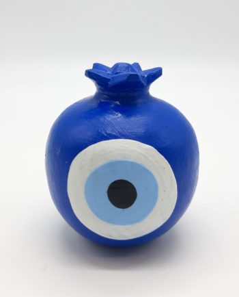 Pomegranate evil eye round wooden handmade diameter 8.5 cm color blue