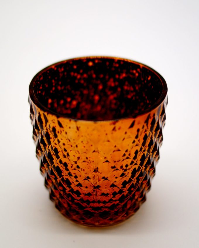 Tealight Glass Metallic Brown Small Dots