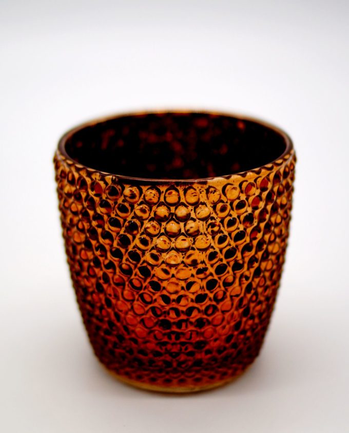 Tealight Glass Metallic Brown Small Dots