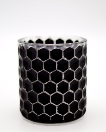 Tealight Black Glass with pattern of hives