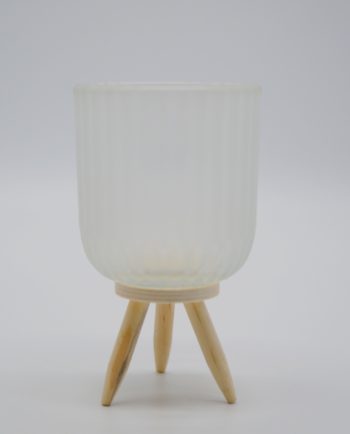 Votive of tealight white sandblast glass with wooden legs