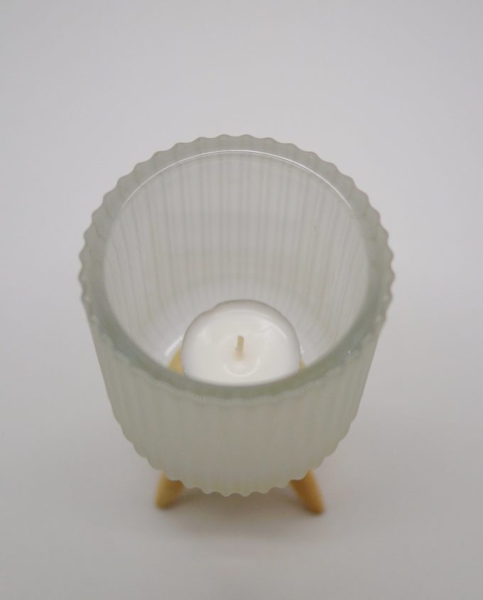 Votive of tealight white sandblast glass with wooden legs