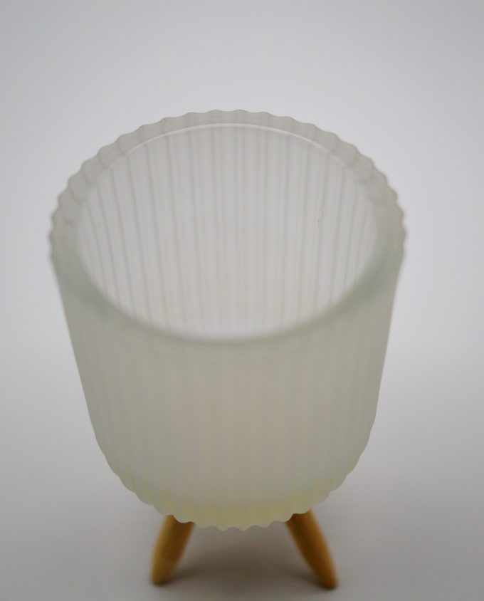 Votive of tealight white sandblast glass with wooden legs